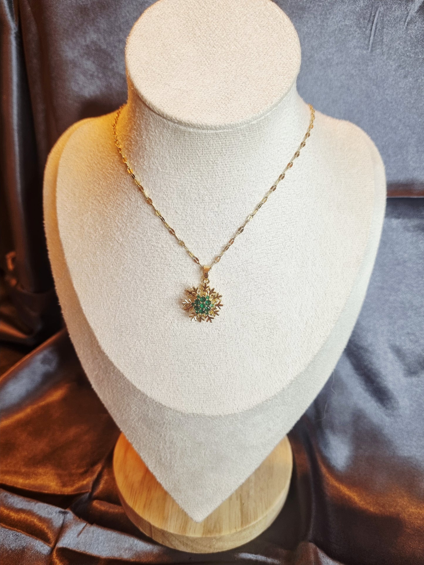Collier flocon vert émeraude