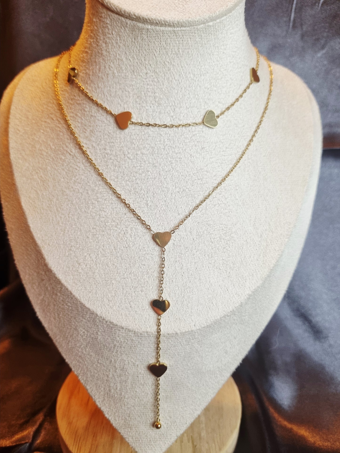 Collier double chaînes coeur
