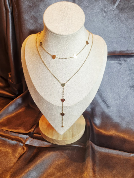 Collier double chaînes coeur