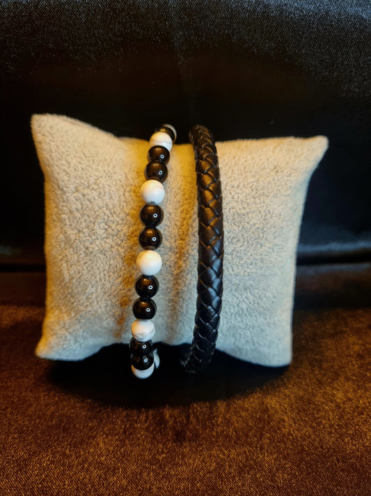 Bracelet cuir et pierre Howlite