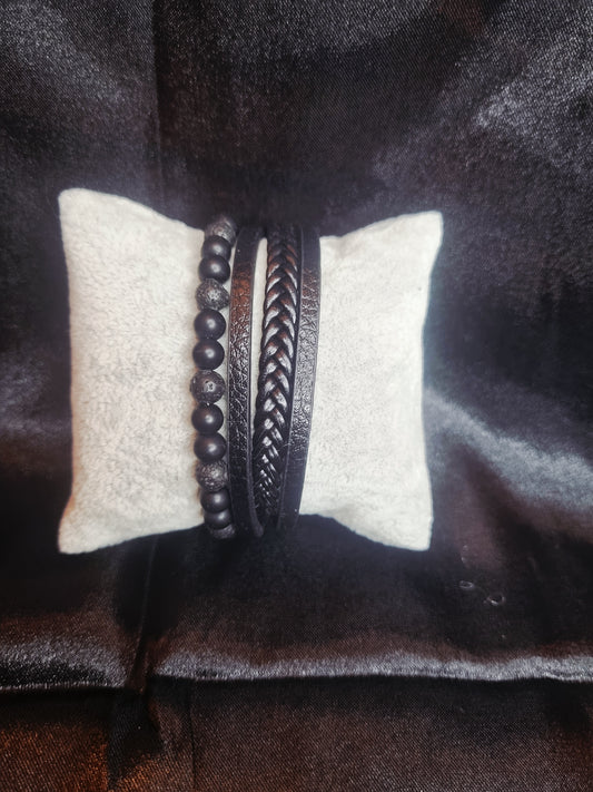 Bracelet cuir et pierre de lave